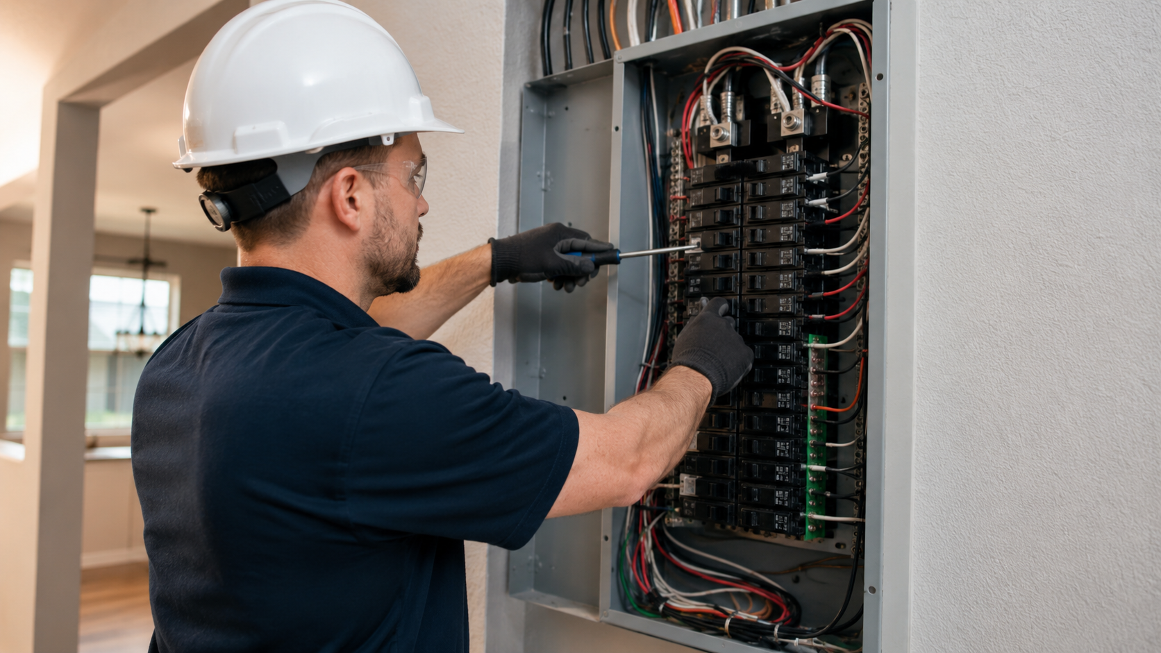 Residential Electrician Installing Electrical Panel