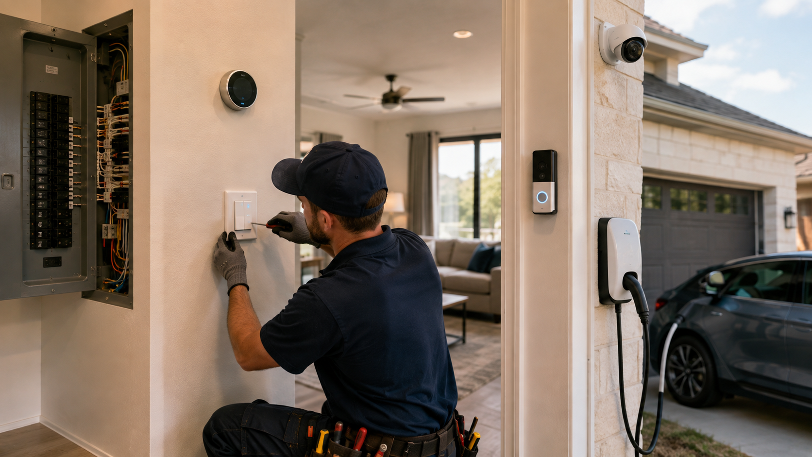 Licensed Electrician Installing Smart Home Wiring